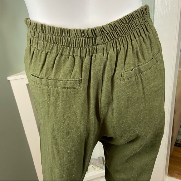 Forever 21 army green Linen blend Tie-Waist Cropped Pants tapered paper bag S - Picture 6 of 12